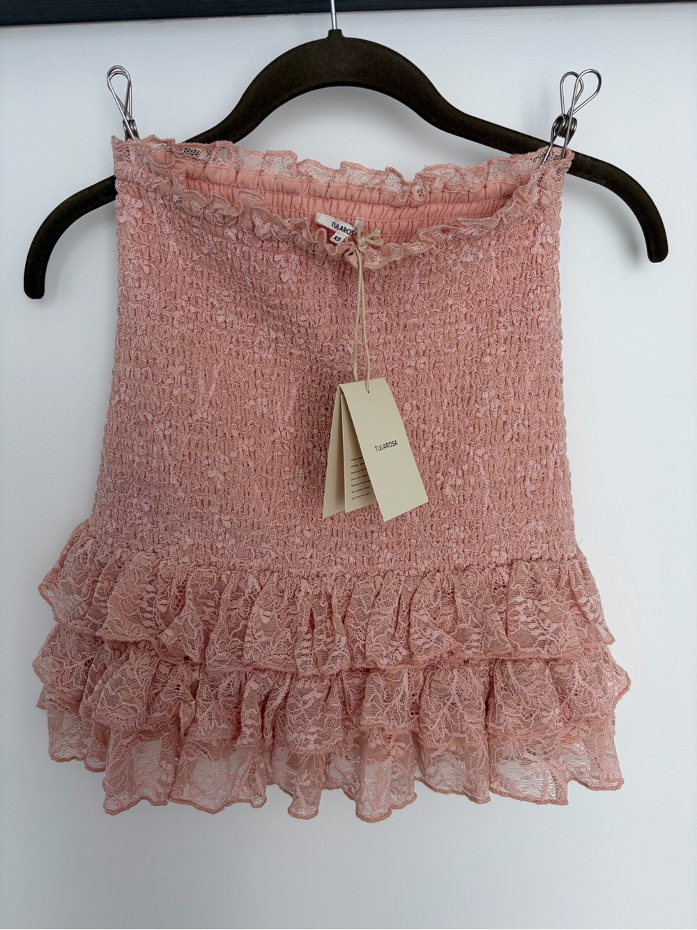 Tularosa Smocked Ruffle Lace Mini Skirt - Blush Pink